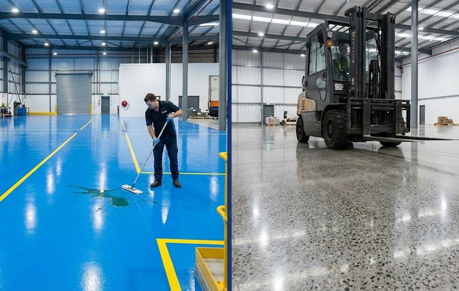 الإيبوكسي (Epoxy) مقابل الخرسانة المصقولة (Polished Concrete)